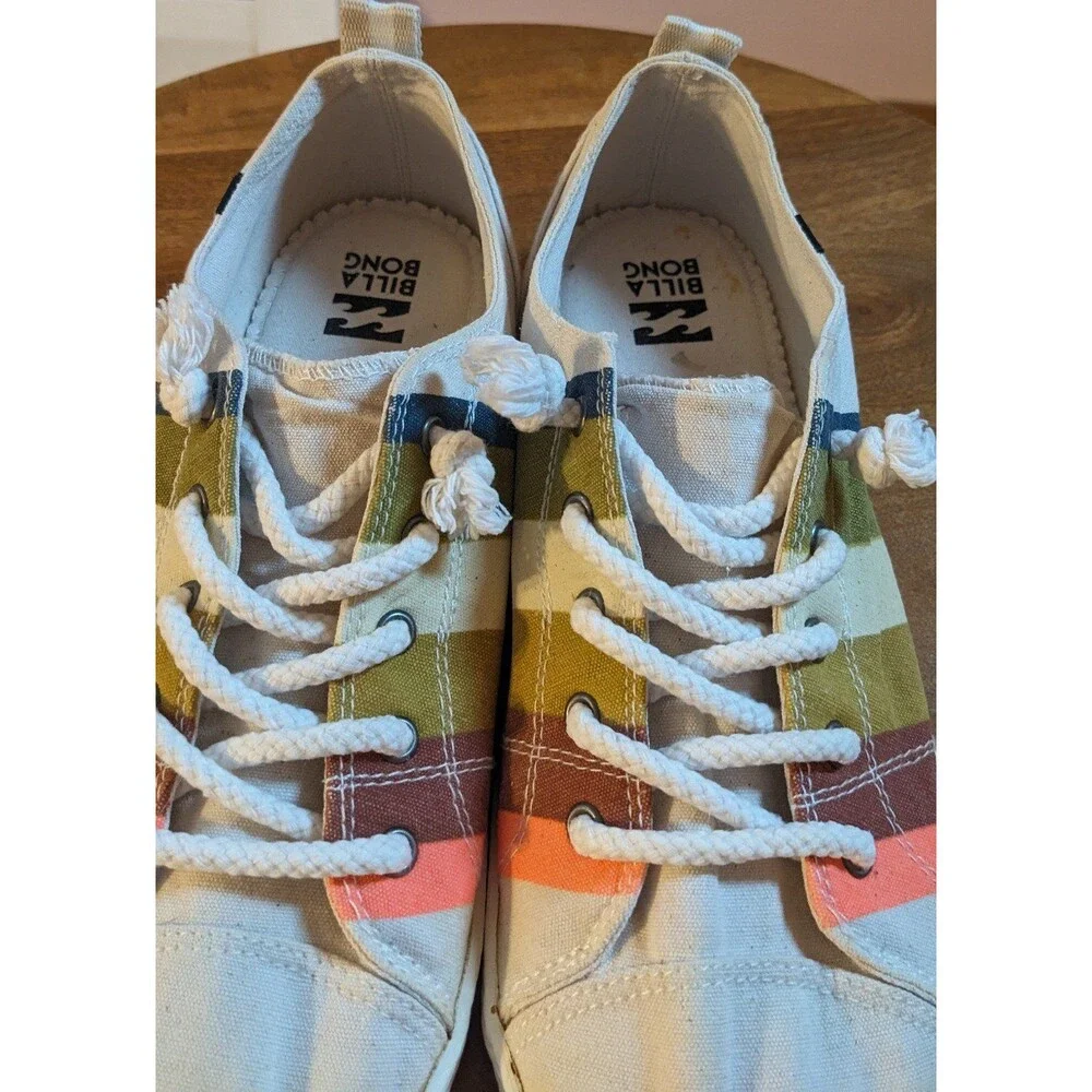 Billabong Marina Honey Gold Multi Striped Canvas Sneakers Women's Size 9.5